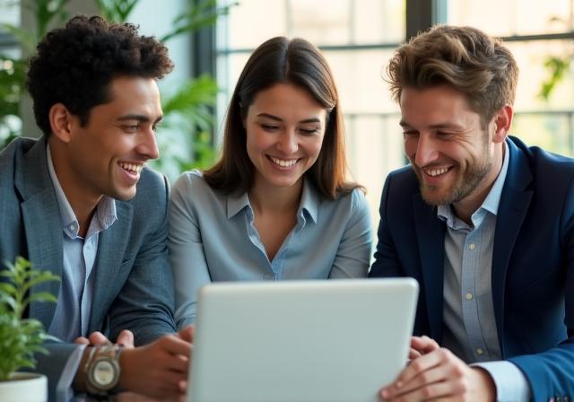 Echipă colaborând într-un mediu modern de birou