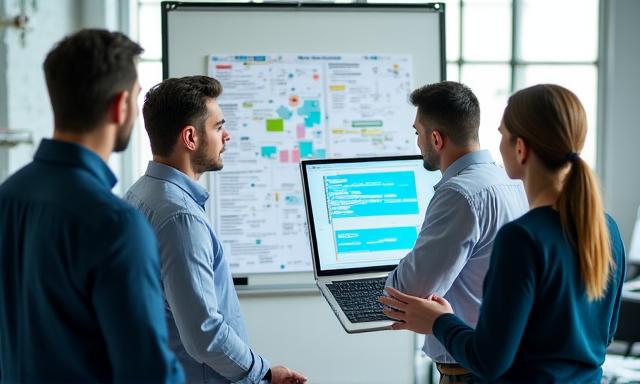 Echipă IT colaborând la restructurarea departamentului